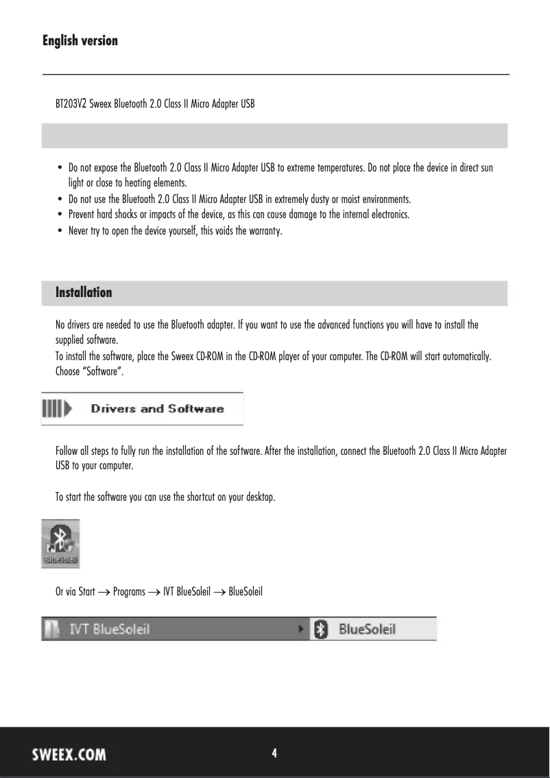 Page 1 de la notice Manuel utilisateur Sweex BT203V2