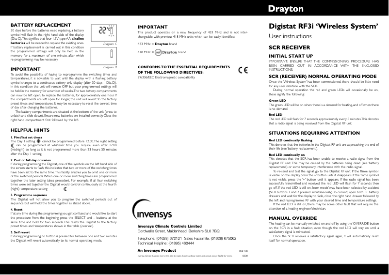 Page 1 de la notice Manuel utilisateur Drayton Digistat RF 3i
