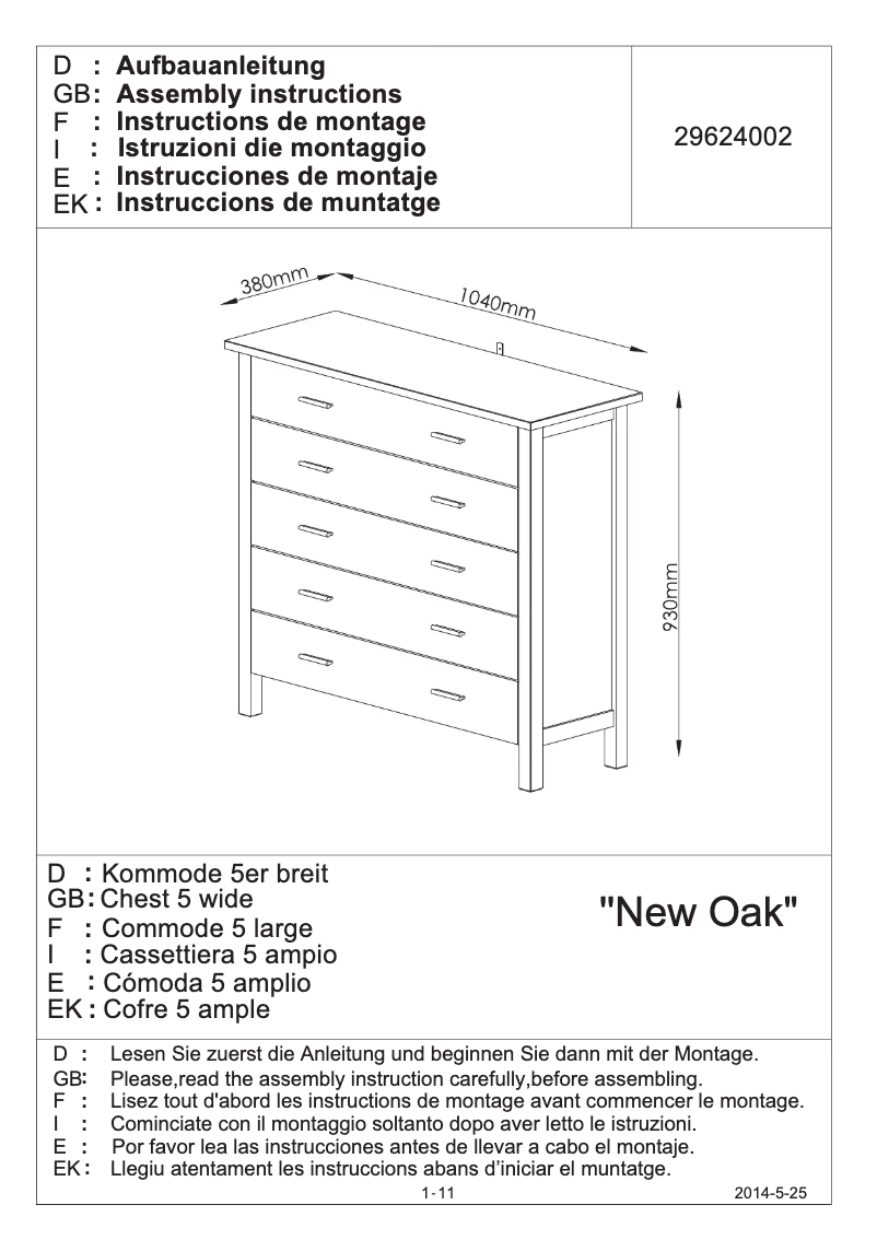 Page 1 de la notice Manuel utilisateur JYSK New Oak