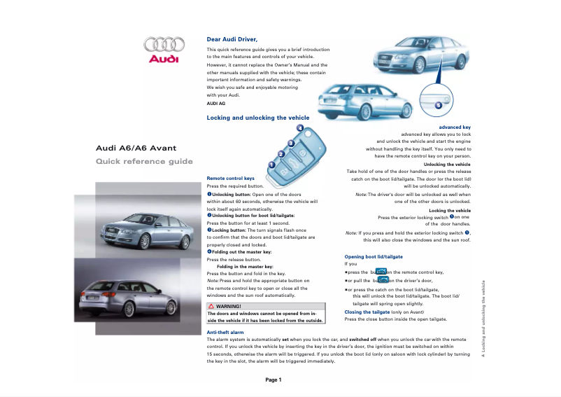 Page 1 de la notice Manuel utilisateur Audi A6 (2007)