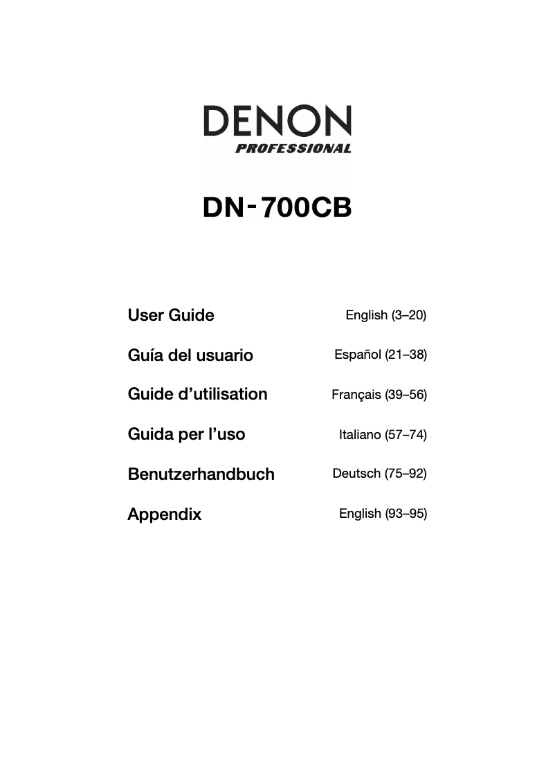 Page 1 de la notice Manuel utilisateur Denon DN 700CB