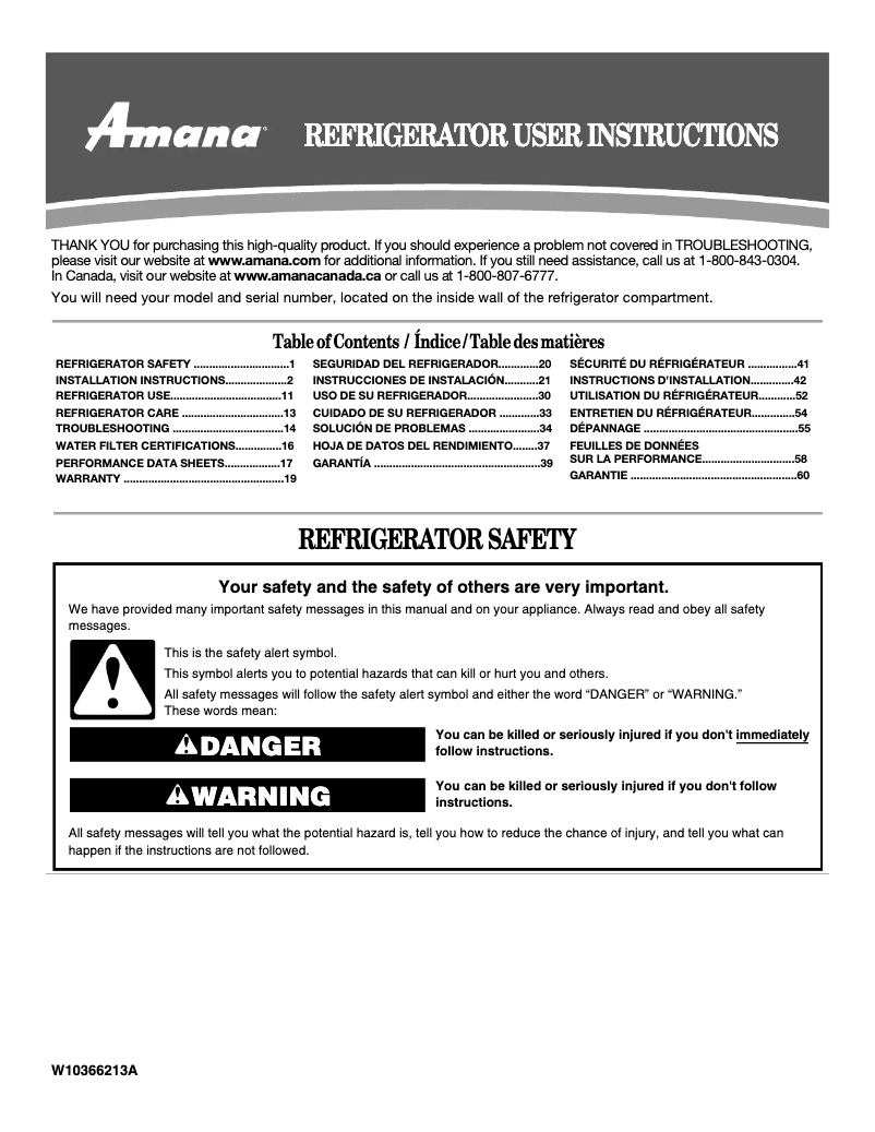Page 1 de la notice Manuel utilisateur Amana ABB2224WED
