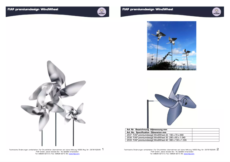 Page n°1 - Manuel utilisateur Fiap Premiumdesign WindWheel