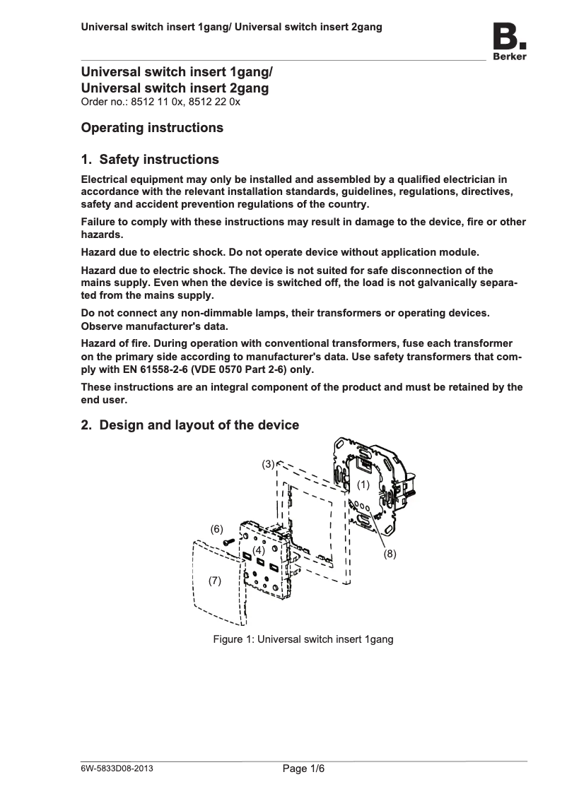 Page 1 de la notice Manuel utilisateur Hager 85121101