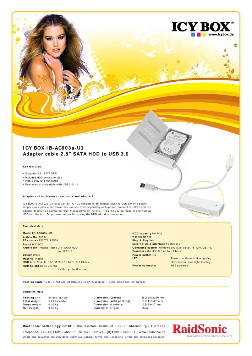 Página 1 del manual Ficha técnica Icy Box IB-AC603a-U3