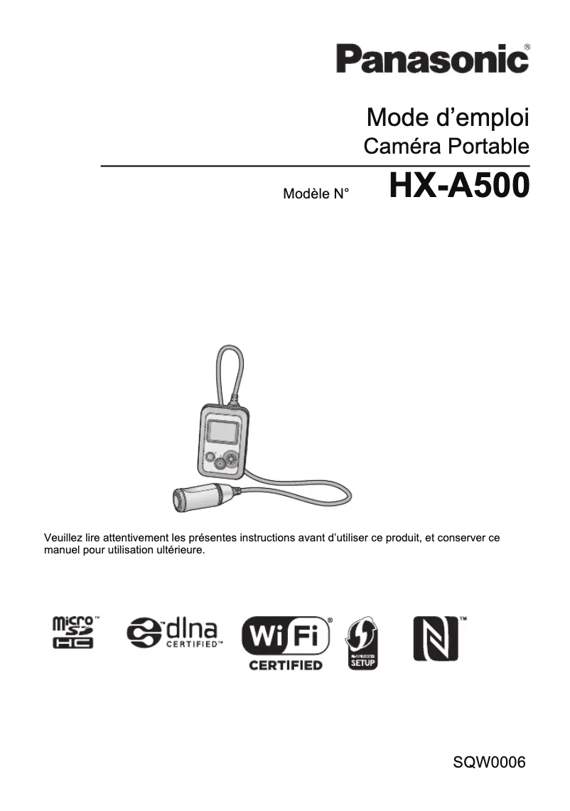 Page n°1 - Manuel utilisateur Panasonic HX-A500