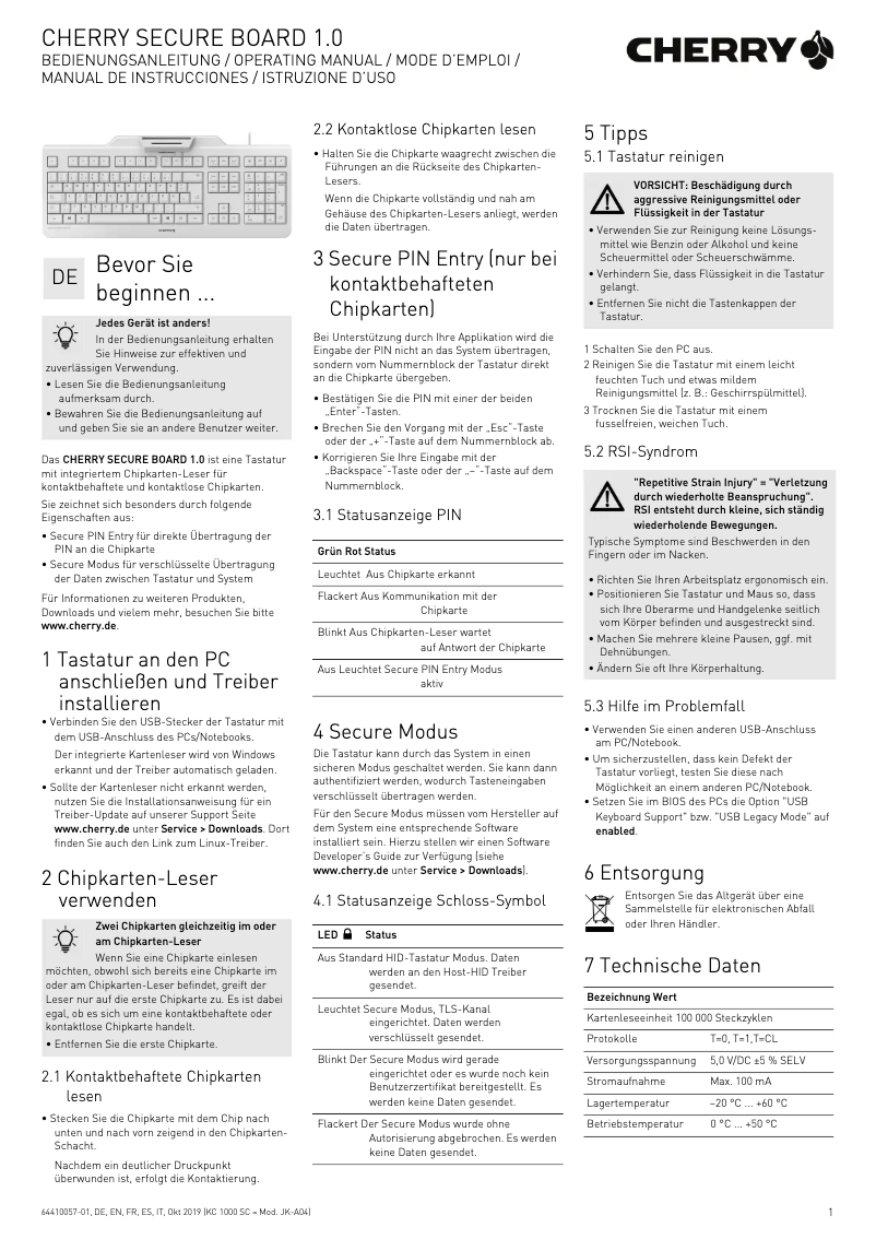 Page n°1 - Manuel utilisateur Cherry Secure Board 1.0