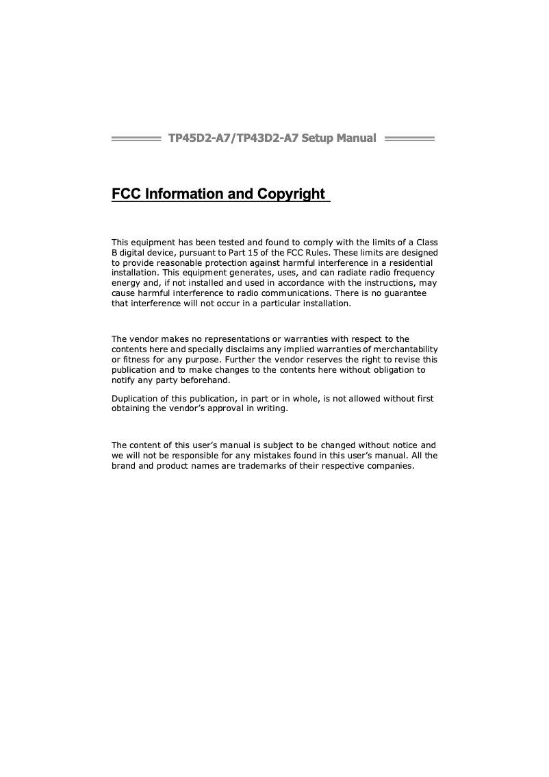 Page 1 de la notice Manuel utilisateur Biostar TP45D2-A7