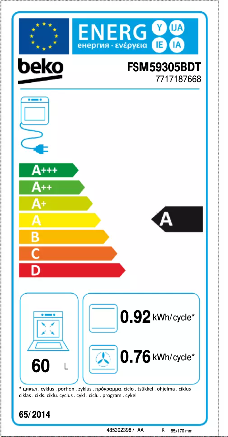 Page n°1 - Label énergétique Beko FSM59305BDT