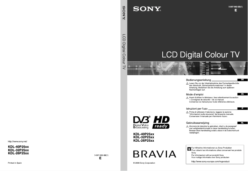 Page 1 de la notice Manuel utilisateur Sony KDL-32P2520