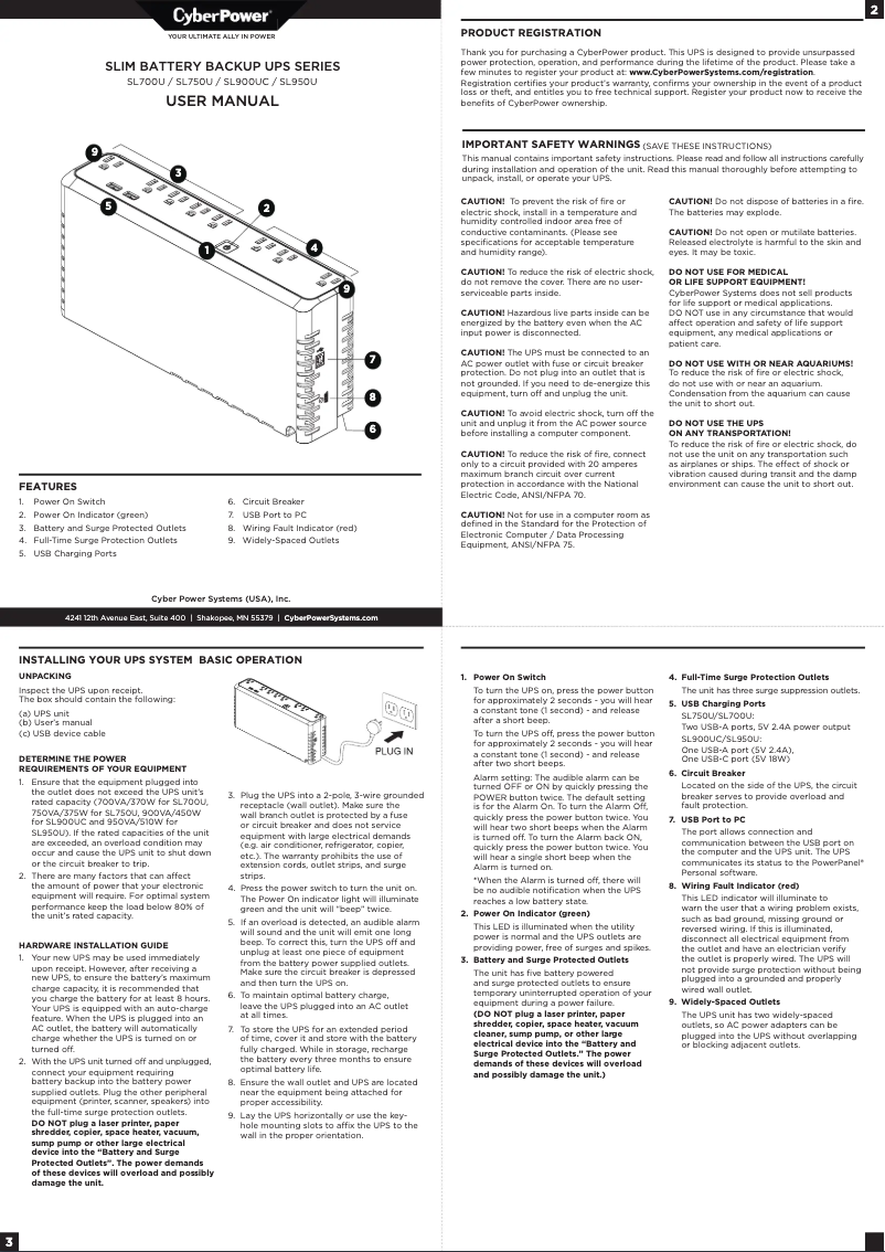 Page 1 de la notice Manuel utilisateur CyberPower SL950U