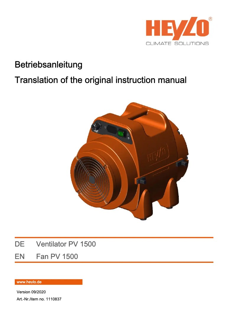 Page 1 de la notice Manuel utilisateur Heylo PowerVent PV1500