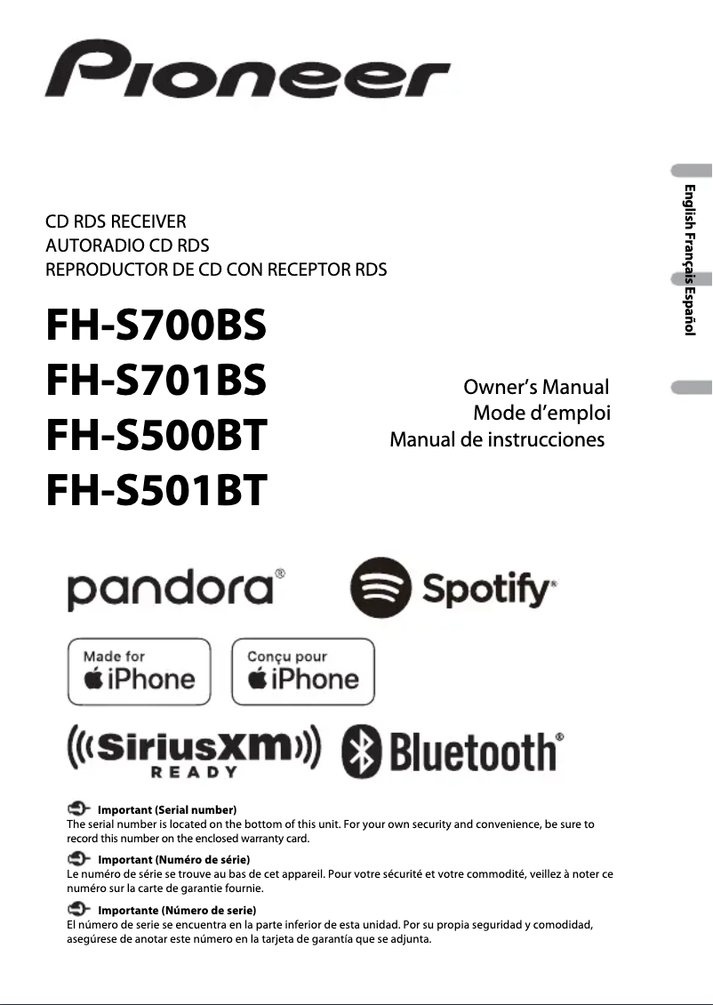 Page 1 de la notice Manuel utilisateur Pioneer FH-S701BS