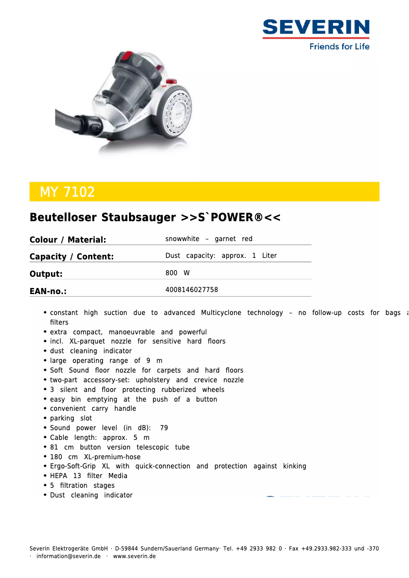 Image de la première page du manuel de l'appareil S'Power MY 7102