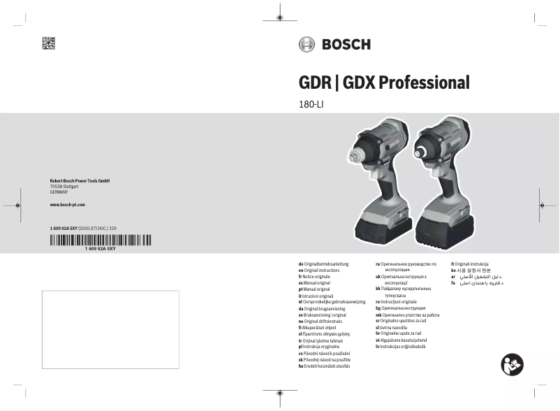 Page 1 de la notice Manuel utilisateur Bosch GDR 180-LI Professional