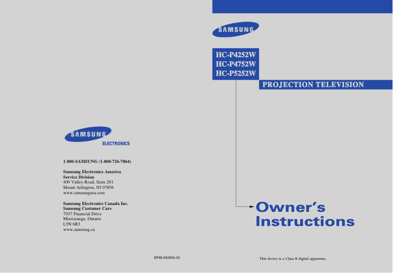 Page 1 de la notice Manuel utilisateur Samsung HC-P4752W