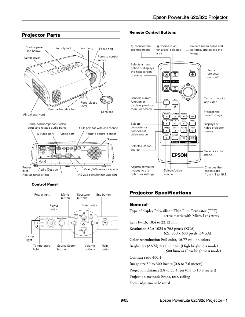 Page 1 de la notice Brochure Epson PowerLite 82c