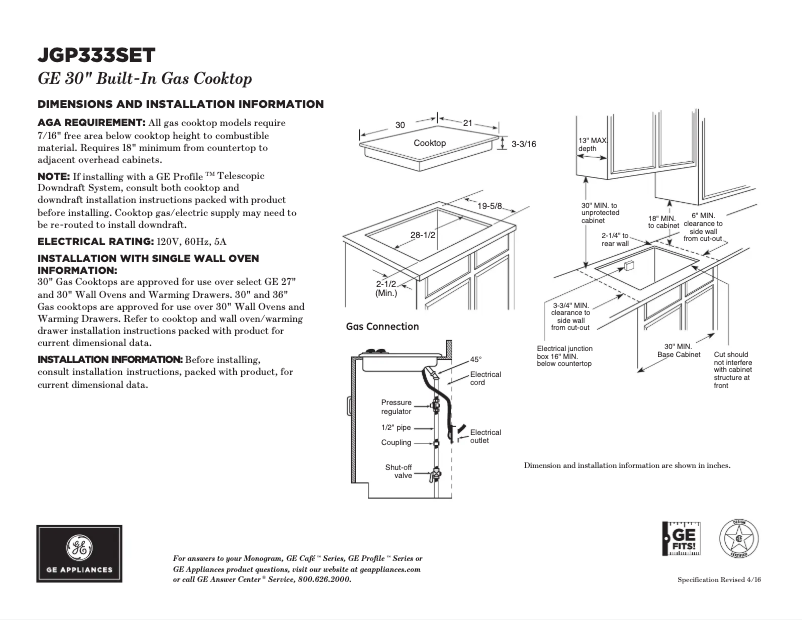 Página 1 del manual Ficha técnica GE JGP333SETSS