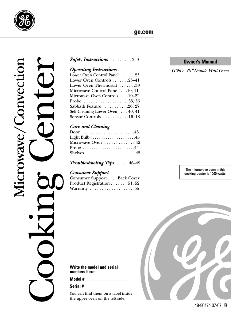 Page 1 de la notice Manuel d'utilisation et d'entretien GE Profile JT965BFBB