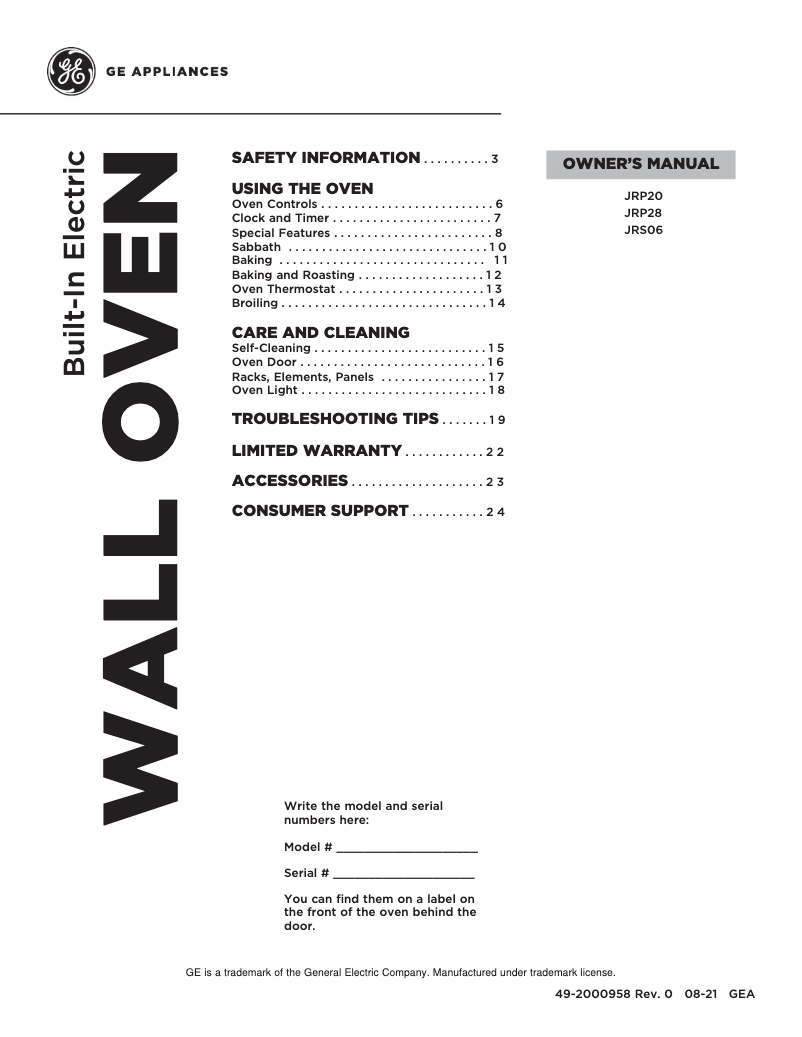 Image de la première page du manuel de l'appareil JRP28BJBB