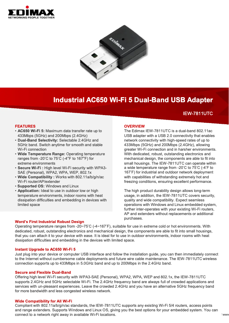Page n°1 - Fiche technique Edimax IEW-7811UTC