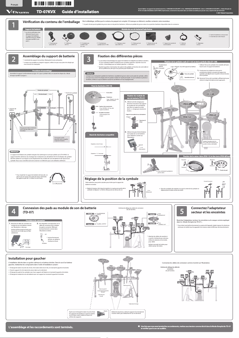 Page 1 de la notice Guide d'installation Roland TD-07KVX