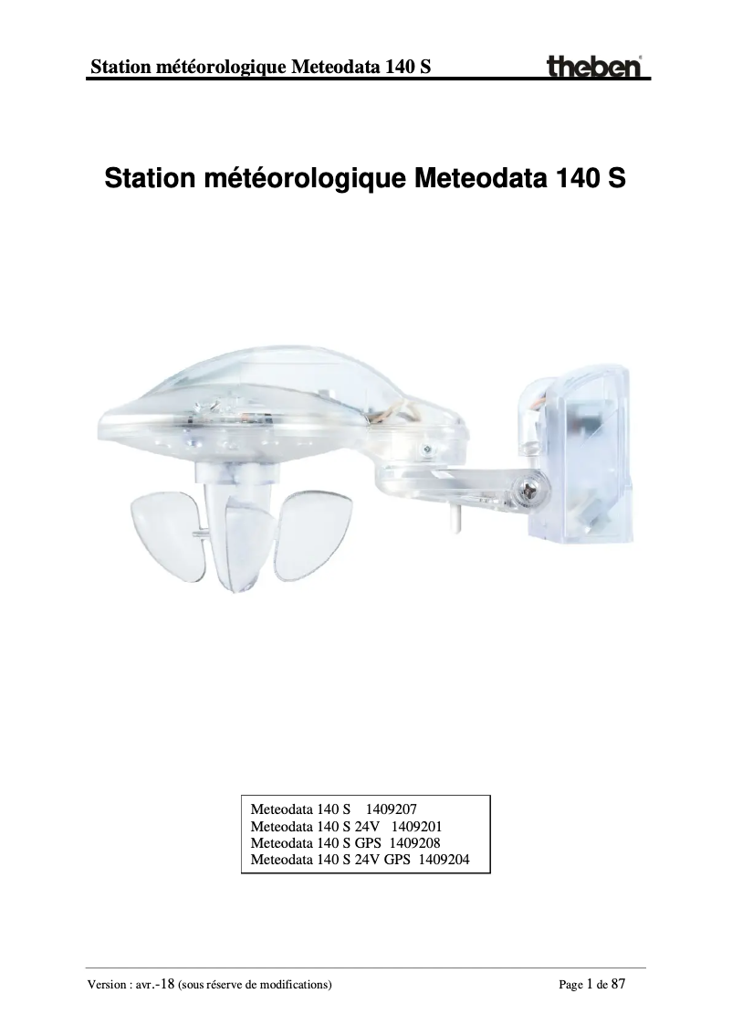 Page 1 de la notice Manuel utilisateur Theben Meteodata 140 S KNX