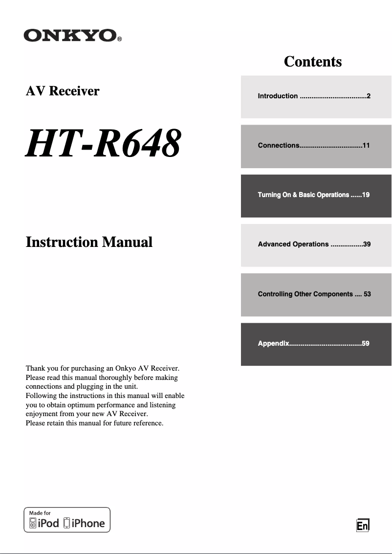 Page n°1 - Manuel utilisateur Onkyo HT-R648
