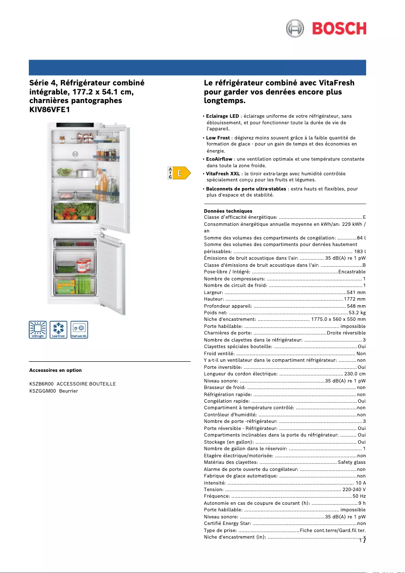 Page 1 of the manual Technical Sheet Bosch KIV86VFE1