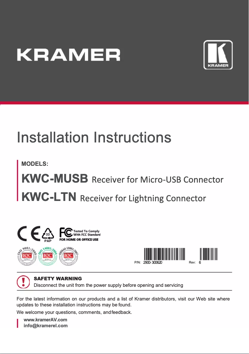 Page 1 de la notice Manuel utilisateur Kramer KWC-LTN