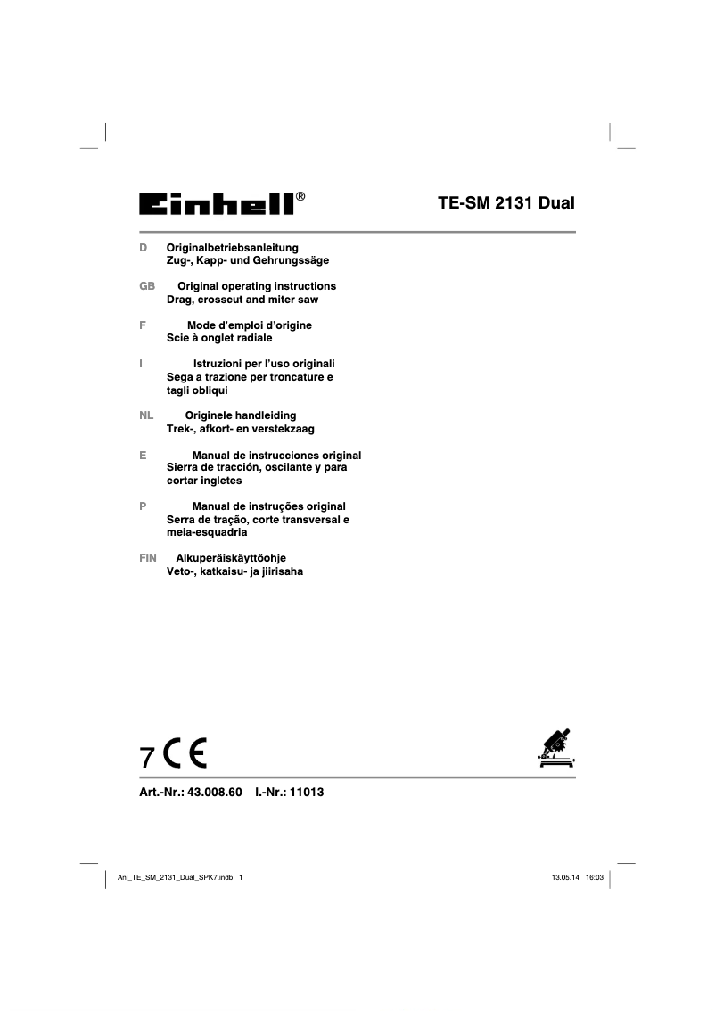 Page 1 de la notice Manuel utilisateur Einhell TE-SM 2131 Dual