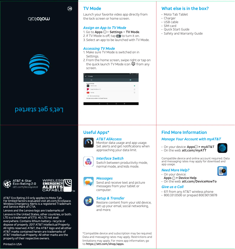 Image de la première page du manuel de l'appareil Moto Tab 4 Plus
