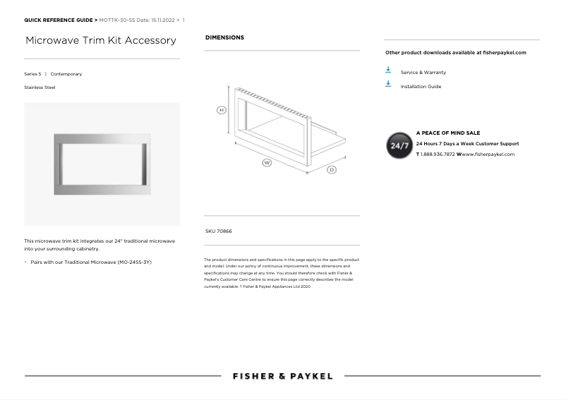 Page n°1 - Manuel utilisateur Fisher & Paykel MOTTK-30