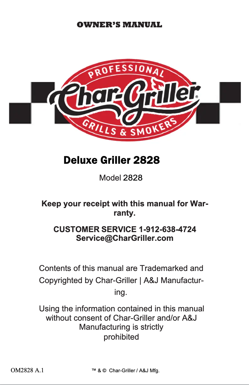 Page 1 de la notice Manuel utilisateur Char-Griller Deluxe Griller 2828