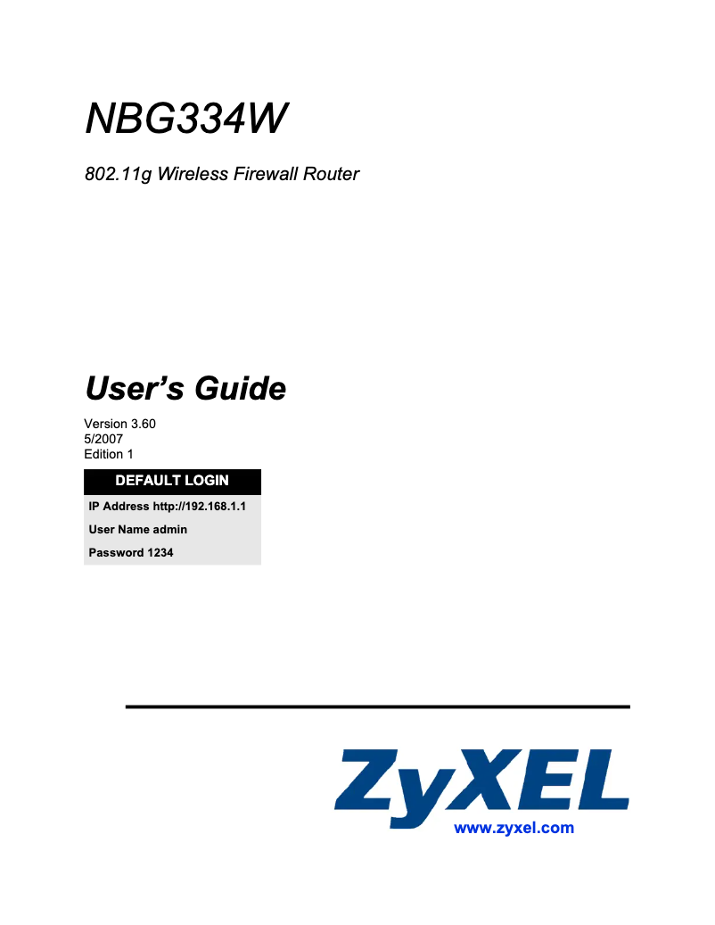 Page n°1 - Manuel utilisateur ZyXEL NBG334W
