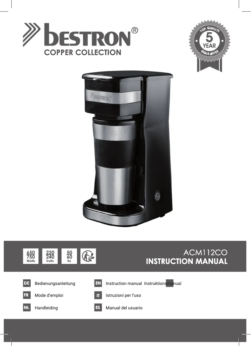 Page n°1 - Manuel utilisateur Bestron ACM112CO