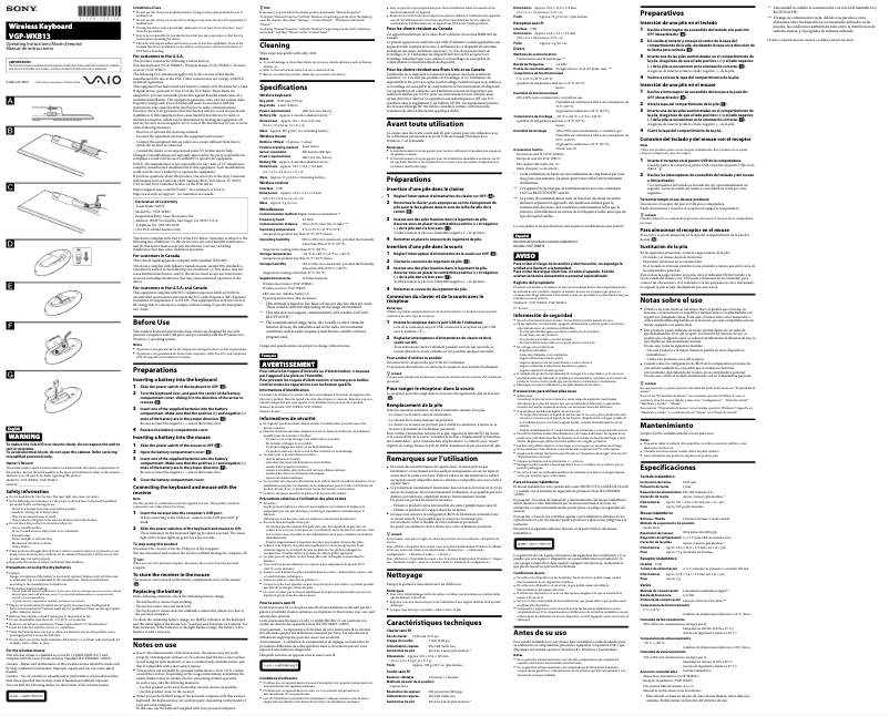 Page n°1 - Manuel utilisateur Sony VGP-WKB13