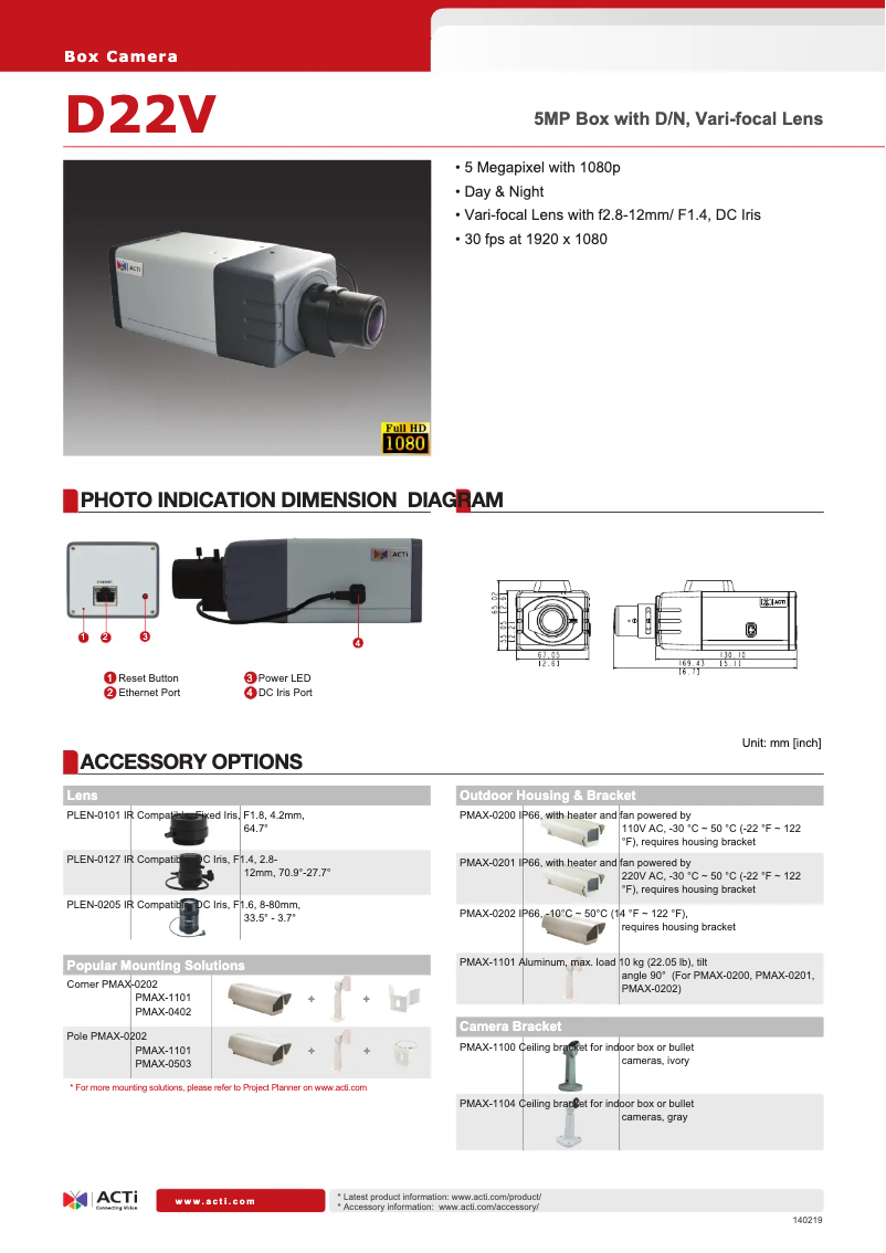 Page 1 de la notice Fiche technique ACTi D22V