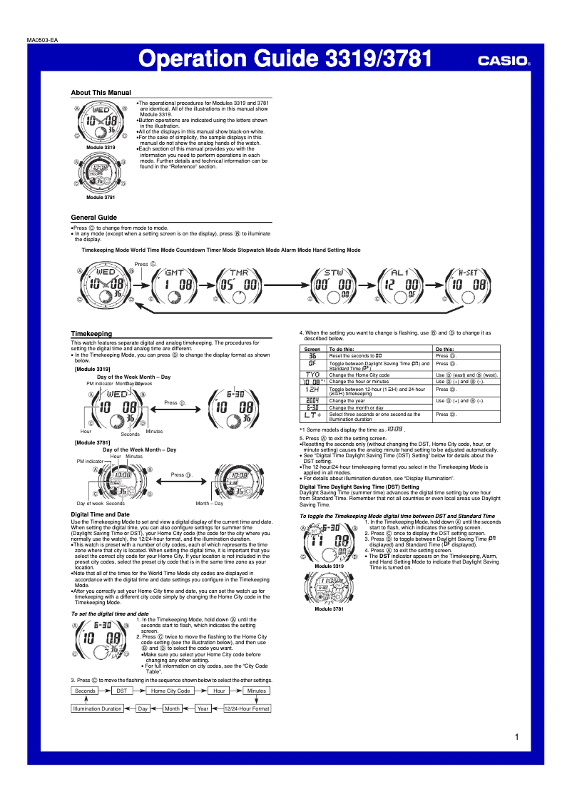 Page n°1 - Manuel utilisateur Casio 3319