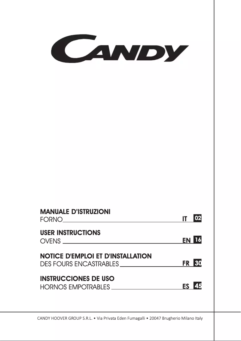Page 1 de la notice Manuel utilisateur Candy FCPK626XL