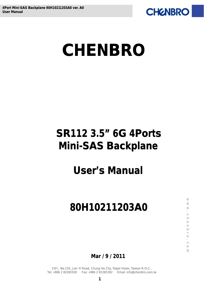 Page 1 de la notice Manuel utilisateur Chenbro Micom SR112