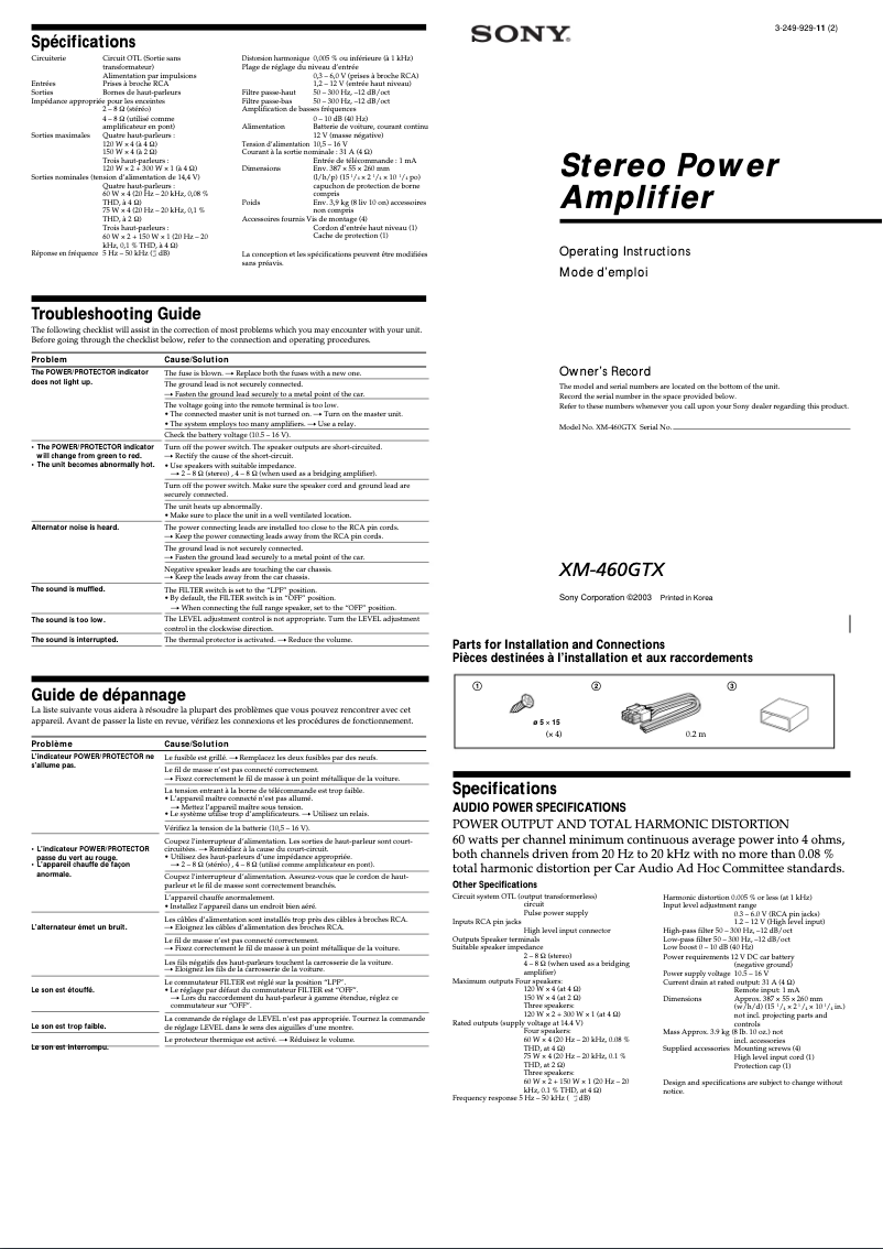 Imagen de la primera página del manual del dispositivo XM-460GTX