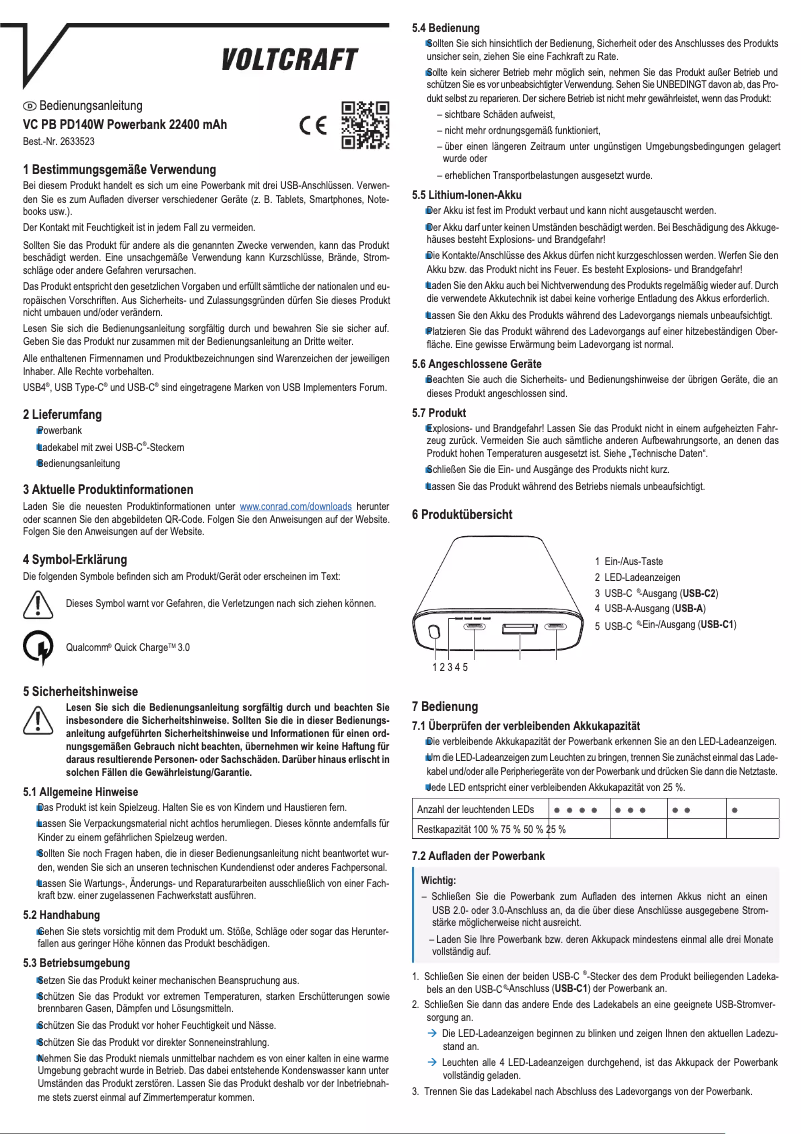 Page n°1 - Manuel utilisateur Voltcraft VC PB PD140W
