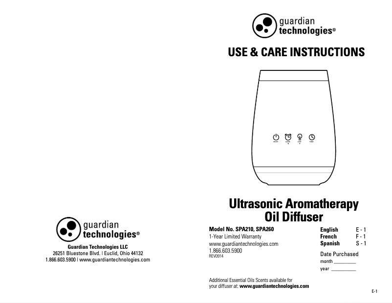 Page n°1 - Manuel utilisateur PureGuardian SPA210