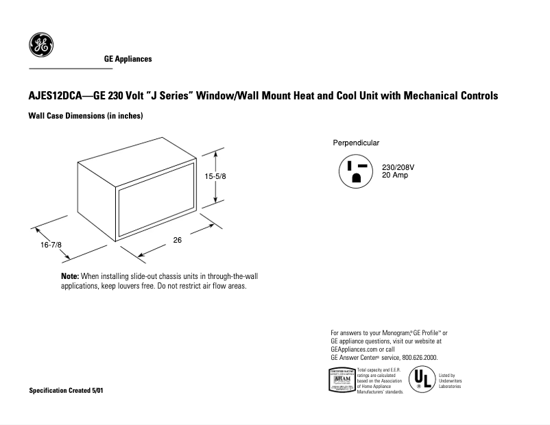 Page n°1 - Fiche technique GE AJES12DCA
