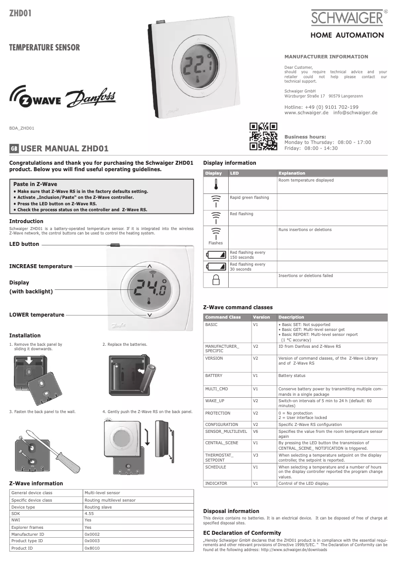 Page 1 of the manual User Manual Schwaiger ZHD01