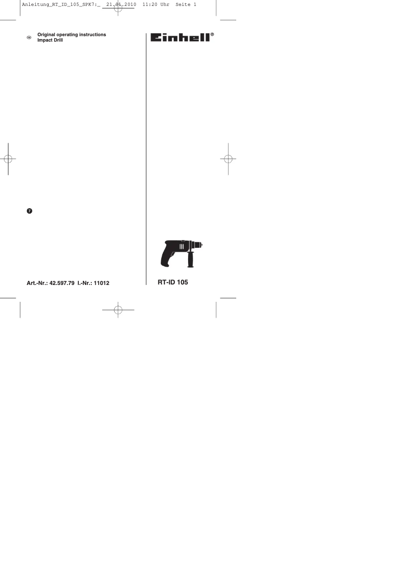 Page 1 de la notice Manuel utilisateur Einhell RT-ID 105