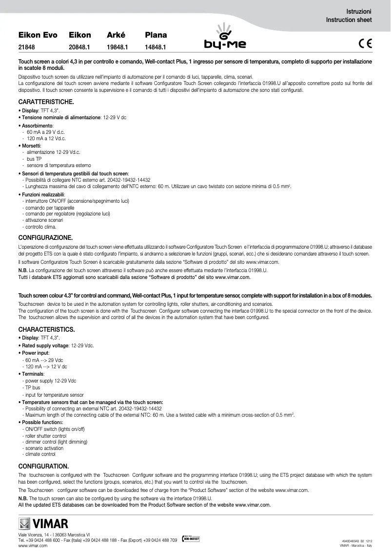 Page 1 de la notice Manuel utilisateur Vimar 19848.1.B