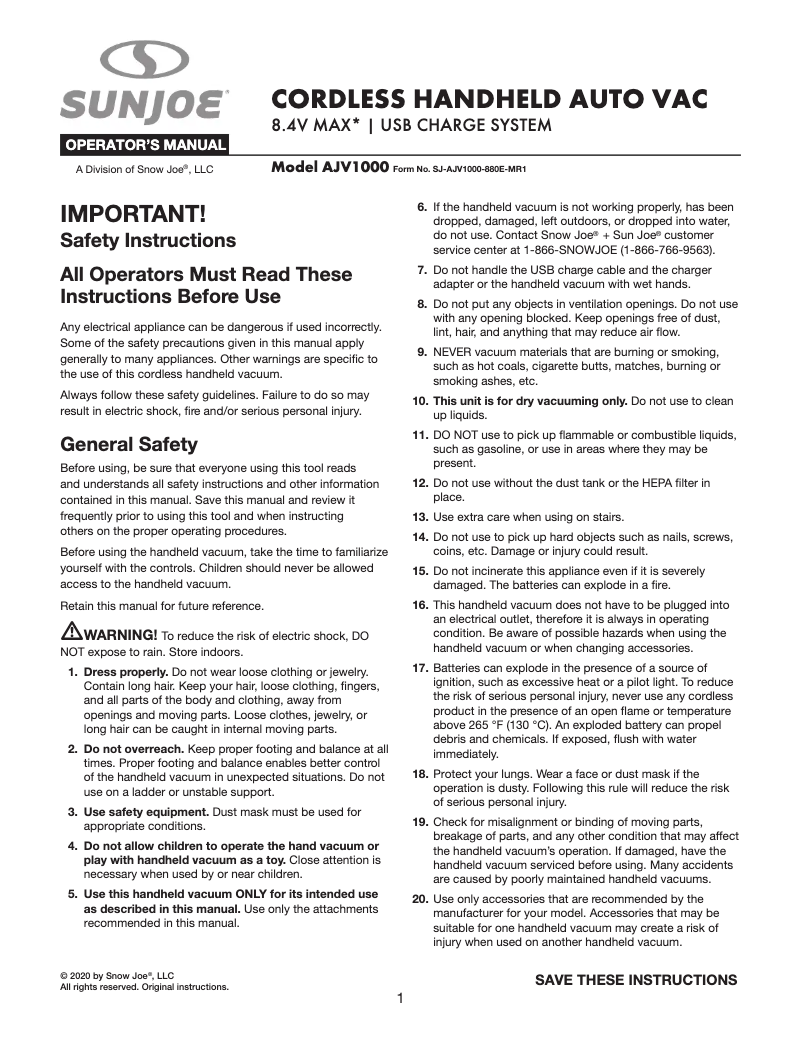 Image de la première page du manuel de l'appareil AJV1000