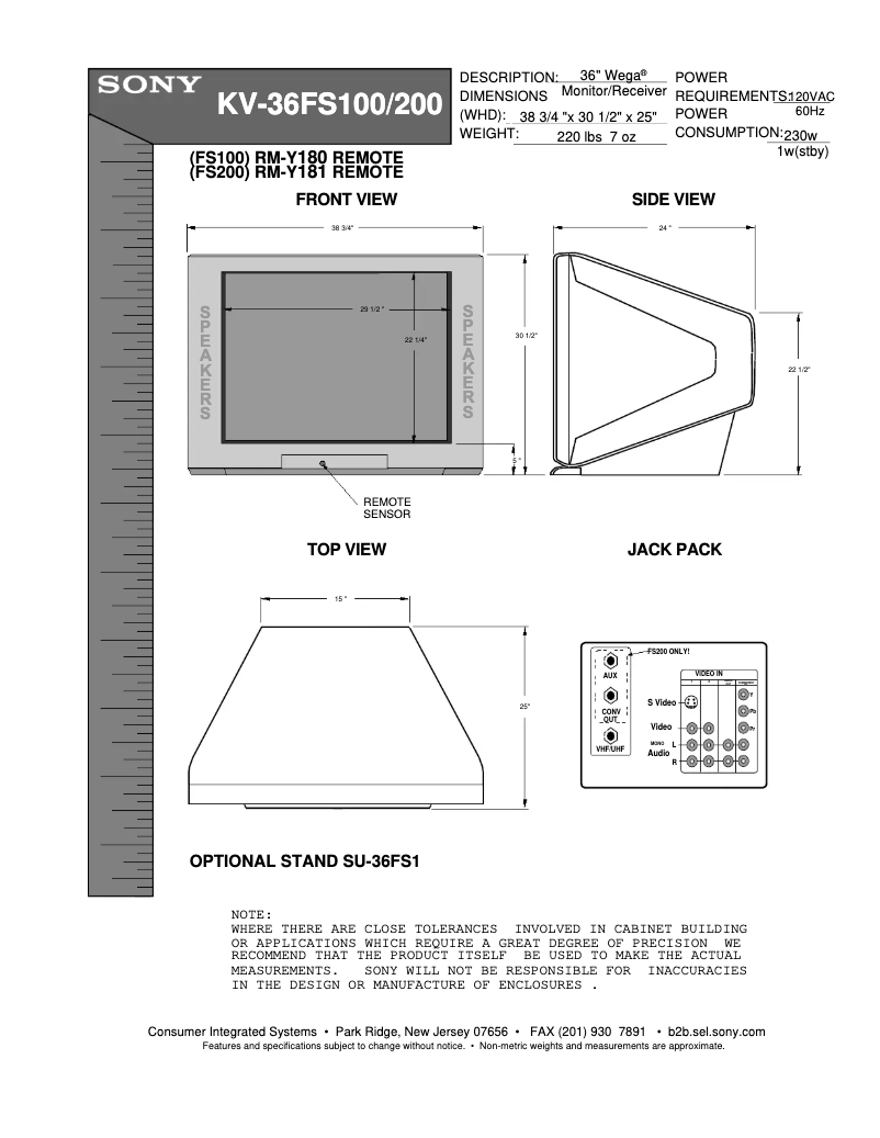 Page 1 de la notice Guide d'installation Sony KV-36FS200